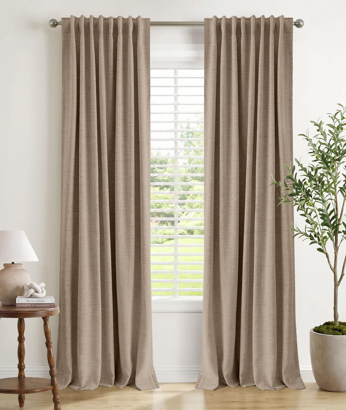 INOVADAY 100% Blackout Linen Curtains for Bedroom 50x84 Inches Cream