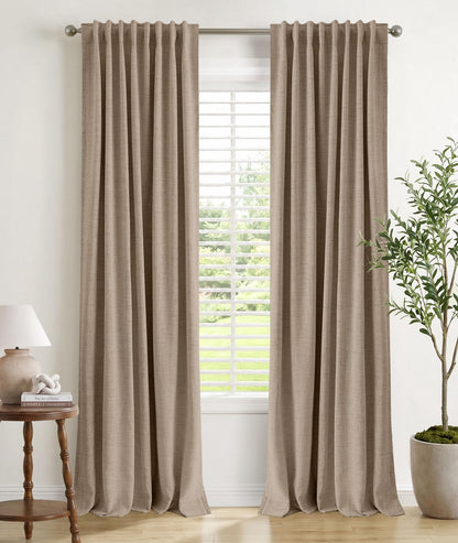 INOVADAY 100% Blackout Linen Curtains for Bedroom 50x84 Inches Cream