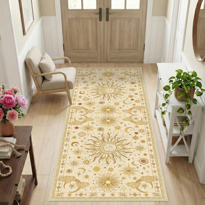 Vacuum-Friendly, 5x7 Washable Area Rug, Black Gold Beige Red
