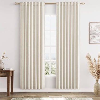 Guken Cream Linen Blackout Curtains 84 Inch Length 2 Panels Set for Living Room Bedroom Back Tab Thermal Insulated 100% Black Out Drapes Room Darkening Window Curtain Ivory Natural Beige