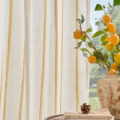 Vangao Linen Curtains for Living Room, Striped Blue Curtains 84L, 2 Panels