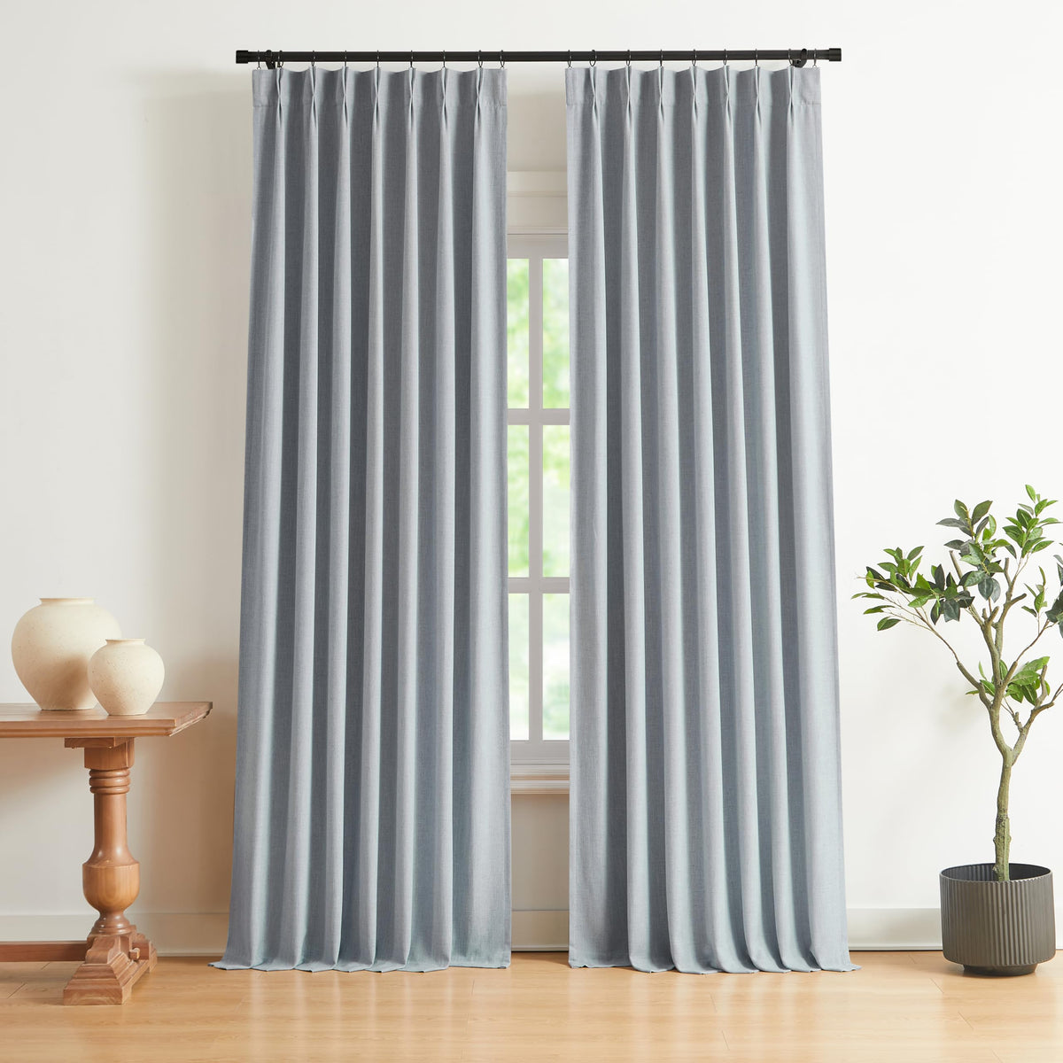 Vision Home Sand Pinch Pleated Full Blackout Curtains Linen Blended Room Darkening Window Curtains 95 inch for Living Room Bedroom Thermal Insulated Pinch Pleat Drapes with Hooks 2 Panel 40" Wx95 L