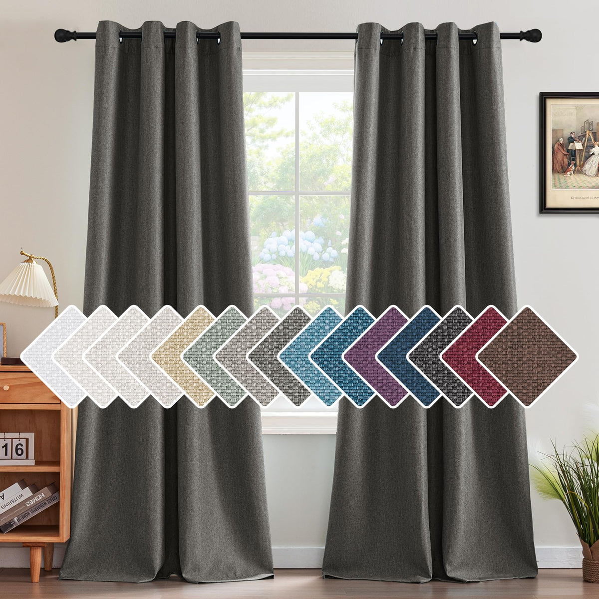 H.VERSAILTEX Linen Blackout Curtain 84 Inches Long for Bedroom/Living Room Thermal Insulated Grommet Linen Look Curtain Drapes Primitive Textured Burlap Effect Window Drapes 1 Panel - Heather Ivory