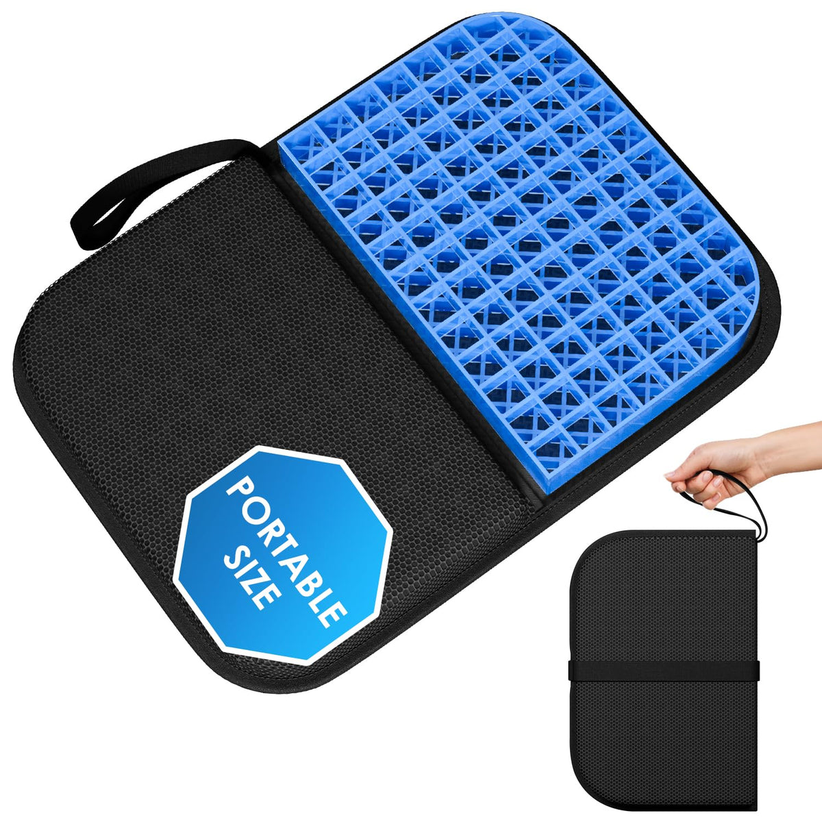 WISIMMALL Gel Seat Cushion Portable Massage Travel Cushions, 14.5" x 10.5" Thick Foldable Seat Cushion for Car Office Chair Wheelchair Hip, Coccyx, Sciatica, Pressure Sores Tailbone Pain Relief