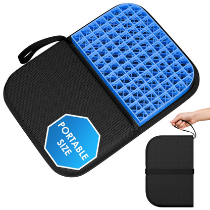 WISIMMALL Gel Seat Cushion Portable Massage Travel Cushions, 14.5" x 10.5" Thick Foldable Seat Cushion for Car Office Chair Wheelchair Hip, Coccyx, Sciatica, Pressure Sores Tailbone Pain Relief