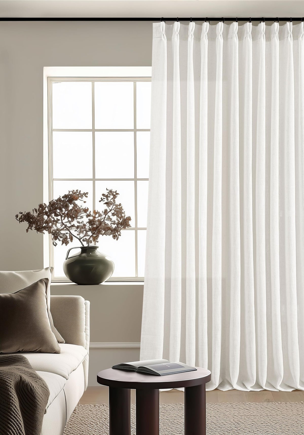 TWODRAPES Natural Pinch Pleated Linen Semi Sheer 84 Inch Curtains 2 Panels