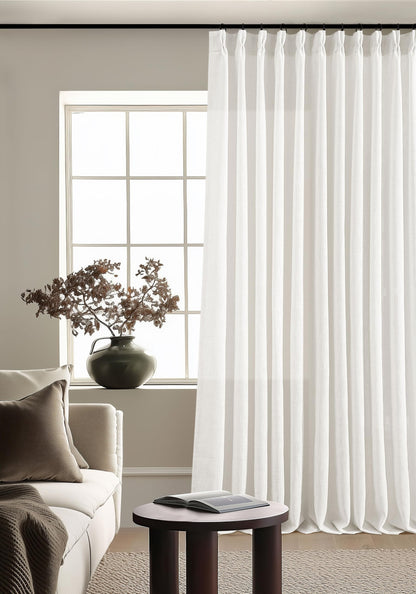 TWODRAPES Natural Pinch Pleated Linen Semi Sheer 84 Inch Curtains 2 Panels