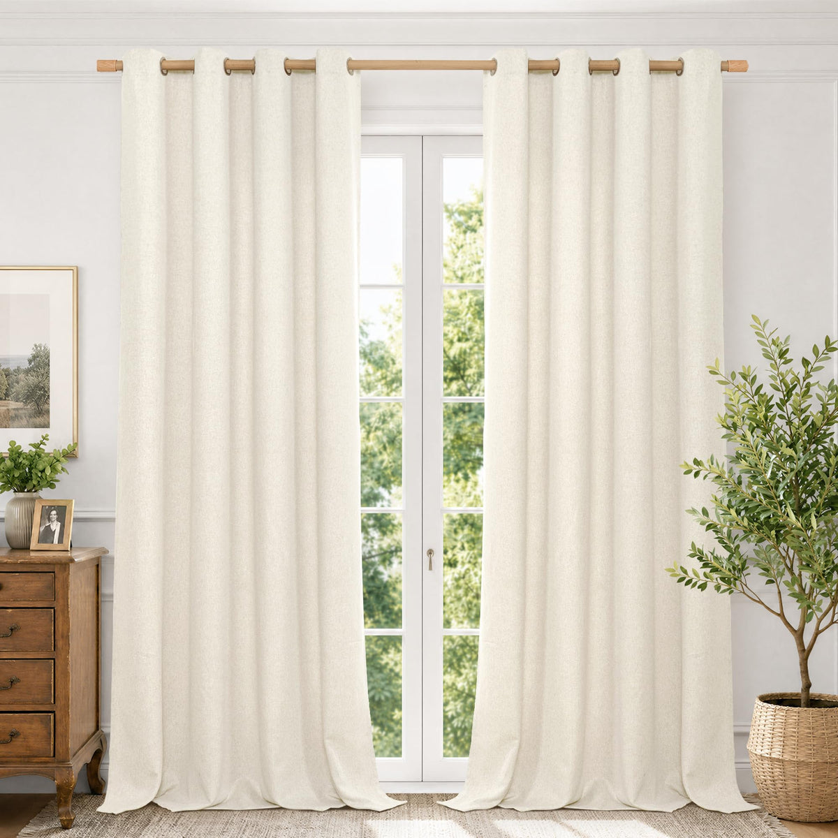 BGment Oatmeal Linen Curtains 84 Inch Length 2 Panels Set for Living Room