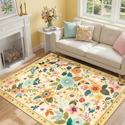 RELEANY Floral Washable 5x7 Area Rugs Pink