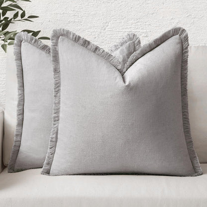 MIULEE Linen Fringe Decorative Fall Throw Pillow Covers Cocoa Brown 18x18