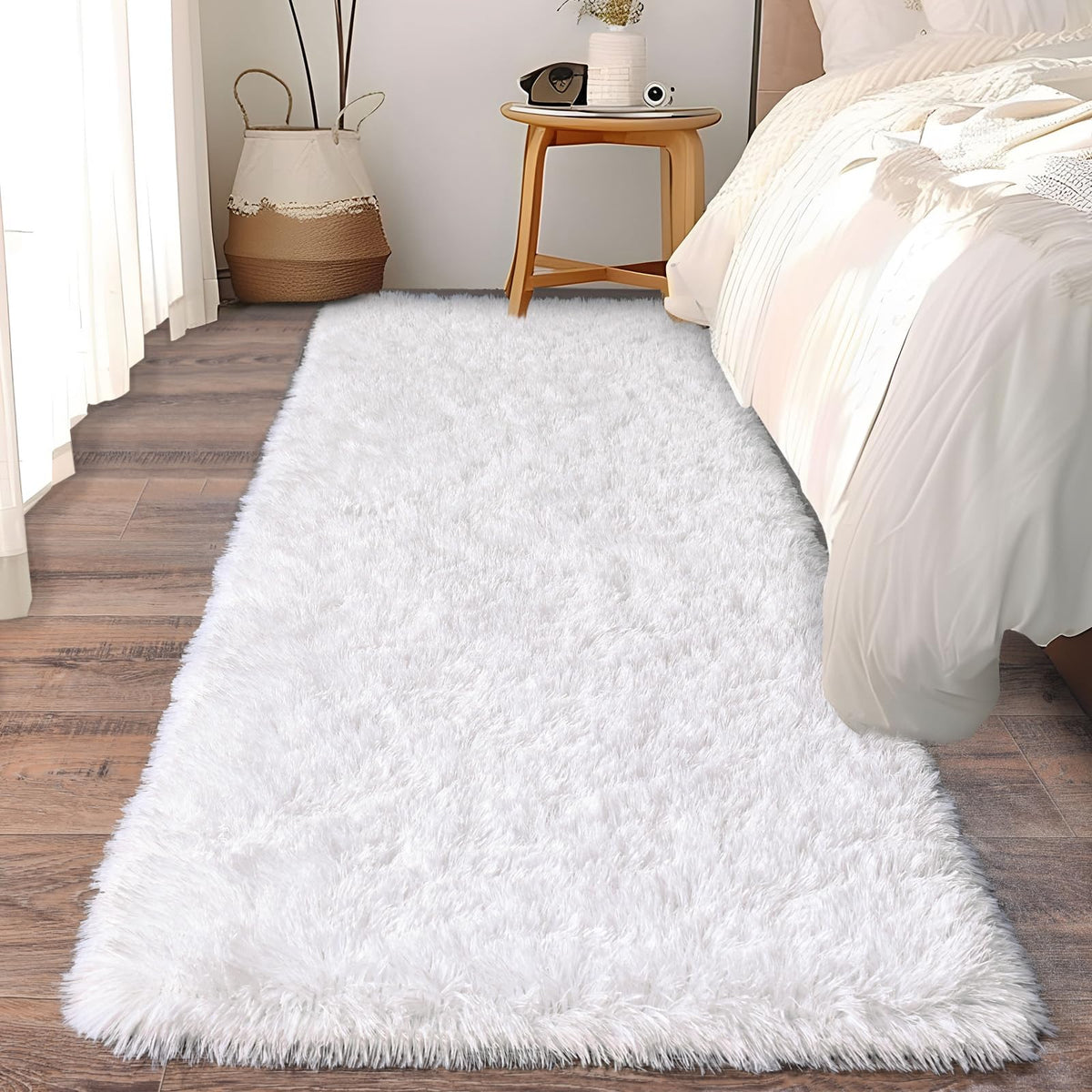 Ultra Soft Runner Rugs for Bedroom Hallways with Upgraded Non-Slip Rubber Backing & Thick Memory Sponge, 2x6 Feet Fluffy Shag Throw Area Rug for Bedside Dorm Dark Grey