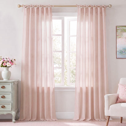 NICETOWN Thick Linen Curtains 84 inch Length 2 Panels Set, Tie Top Light Filtering Curtains Semitransparent Linen Burlap Drapes Privacy for Bedroom/Princess Room, W52 x L84, Natural