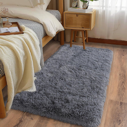 Ultra Soft Runner Rugs for Bedroom Hallways with Upgraded Non-Slip Rubber Backing & Thick Memory Sponge, 2x6 Feet Fluffy Shag Throw Area Rug for Bedside Dorm Dark Grey