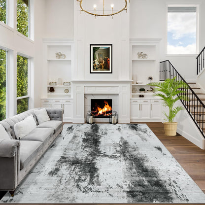 8x10 Area Rugs for Living Room: Washable Abstract Black Grey Gold Carpet