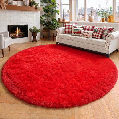 Amdrebio Pink Circle Round Fluffy Area Rug 4Ft for Girls Bedroom Kids Room