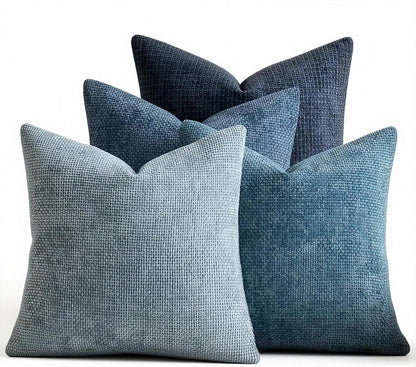 ZONYO Throw Pillow Covers 18x18 Set of 4, Soft Plush Chenille Decorative Fade Resistant Washable Cushion Covers for Couch Sofa Bed, Navy Blue Boho Farmhouse Coastal,Living Room, Bedroom Decor