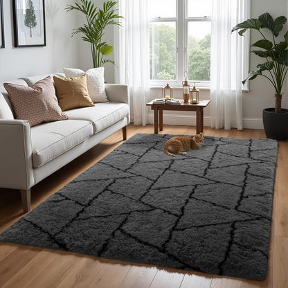 Zentavio 5x8 Area Rugs for Bedroom Fluffy Rugs for Living Room Carpet Large Fuzzy Soft Shag Aesthetic Plush High Pile Gray Throw Rug for Nursery Kids Room Dorm Waved Grey