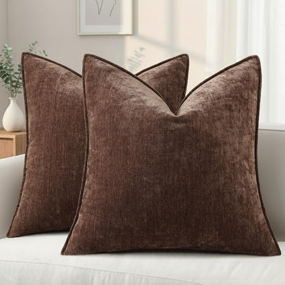 decorUhome Chenille Beige Velvet Throw Pillow Covers 18x18 Set of 2