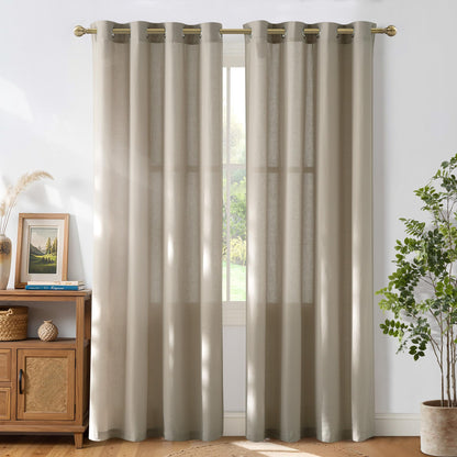 NICETOWN Natural Linen Curtains 84 inch Long 2 Panels Set, Grommet Top Thick Linen Burlap Semi Sheer Vertical Drapes Privacy Assured with Light Filtering for Bedroom/Living Room, W55 x L84