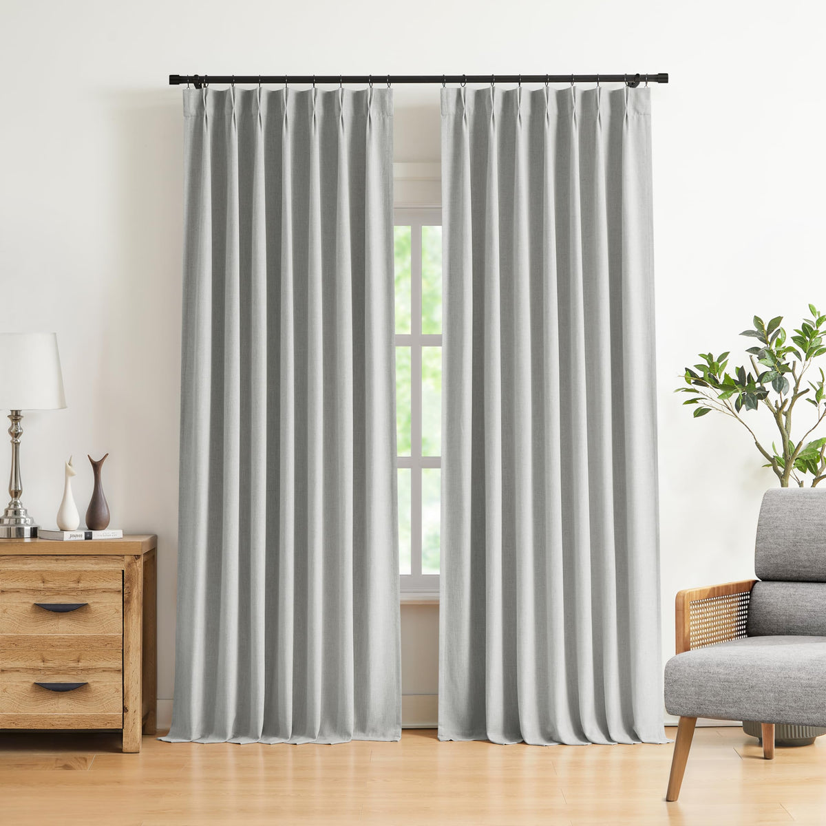 Vision Home Sand Pinch Pleated Full Blackout Curtains Linen Blended Room Darkening Window Curtains 95 inch for Living Room Bedroom Thermal Insulated Pinch Pleat Drapes with Hooks 2 Panel 40" Wx95 L