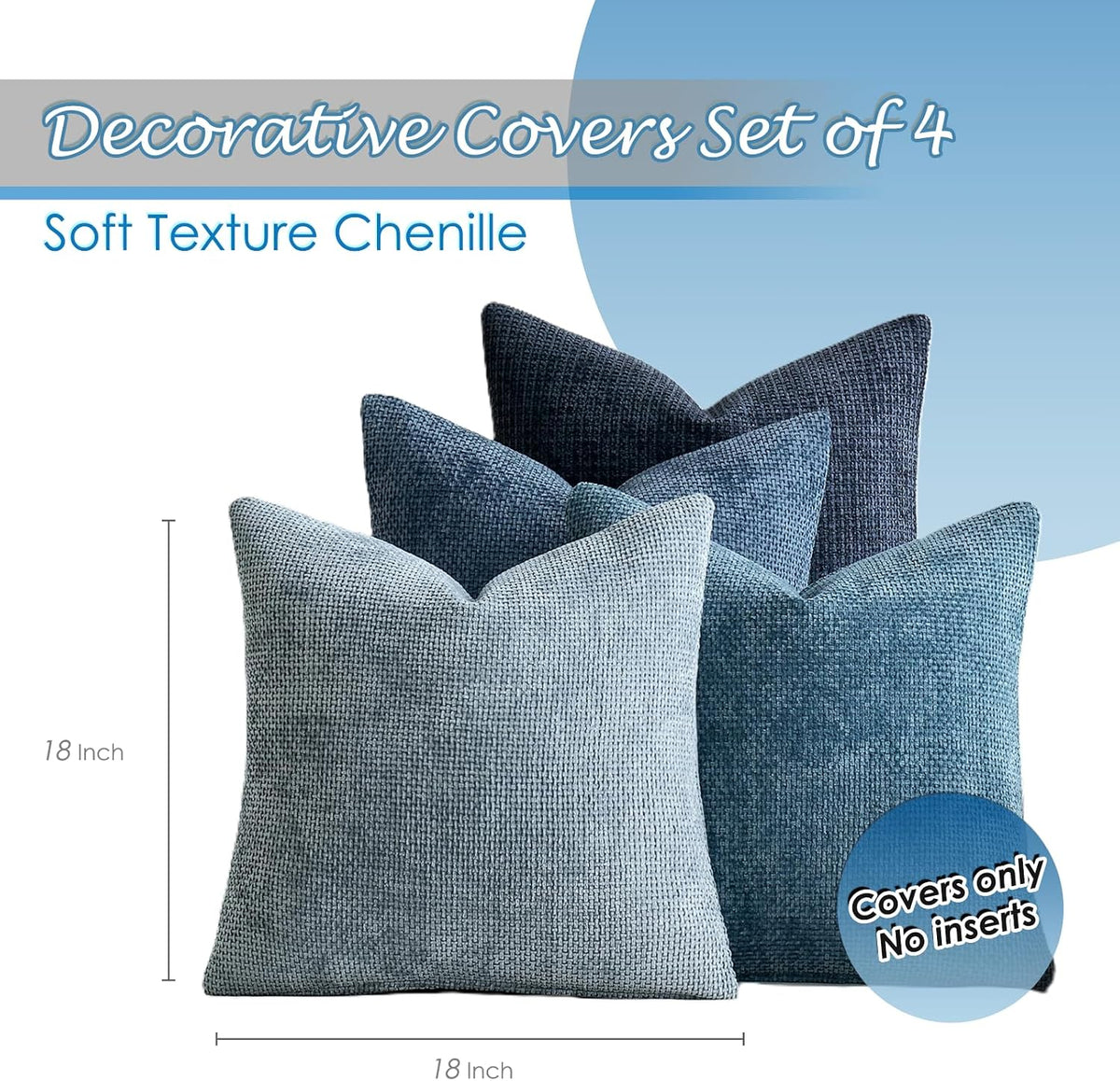 ZONYO Throw Pillow Covers 18x18 Set of 4, Soft Plush Chenille Decorative Fade Resistant Washable Cushion Covers for Couch Sofa Bed, Navy Blue Boho Farmhouse Coastal,Living Room, Bedroom Decor