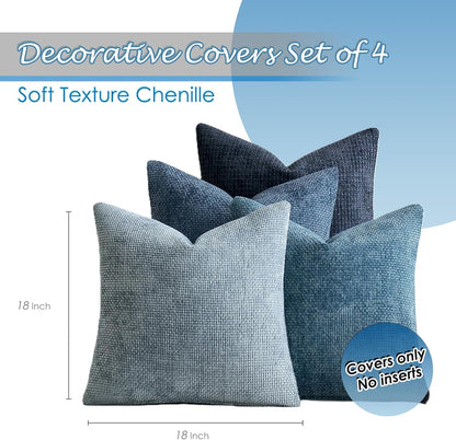 ZONYO Throw Pillow Covers 18x18 Set of 4, Soft Plush Chenille Decorative Fade Resistant Washable Cushion Covers for Couch Sofa Bed, Navy Blue Boho Farmhouse Coastal,Living Room, Bedroom Decor