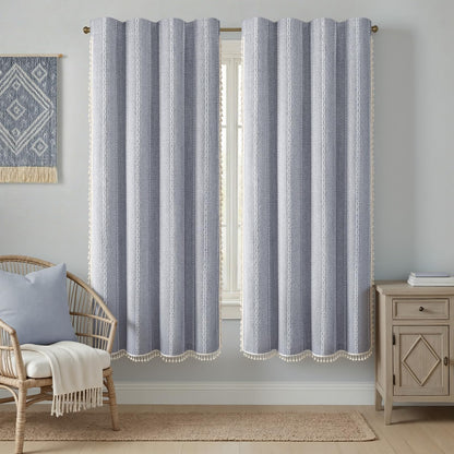 Boho 100% Blackout Curtains 84 Inch 2 Panels Linen Blend Beige