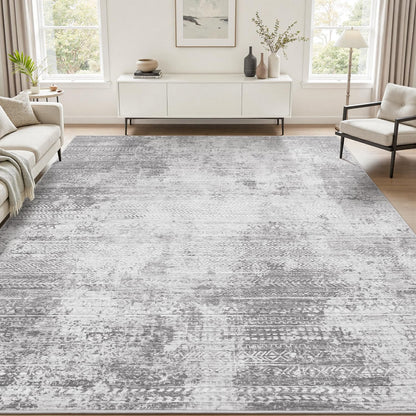 5x7 Area Rugs for Living Room Machine Washable Rug Distressed Indoor Carpet Neutral Moroccan Boho Rug Ultra Soft Area Rug for Bedroom Dining Room Playroom Office, Grey