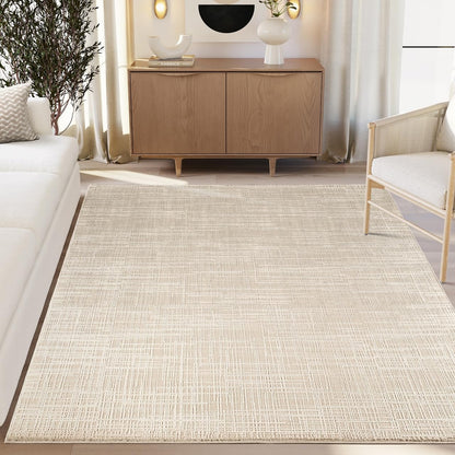 Abani Cream Area Rug - 5'x 8' - Living Room & Bedroom - Textured Weave Design - Indoor Use - Easy to Clean, Stain Resistant, Non-Shedding - Neutral Collection