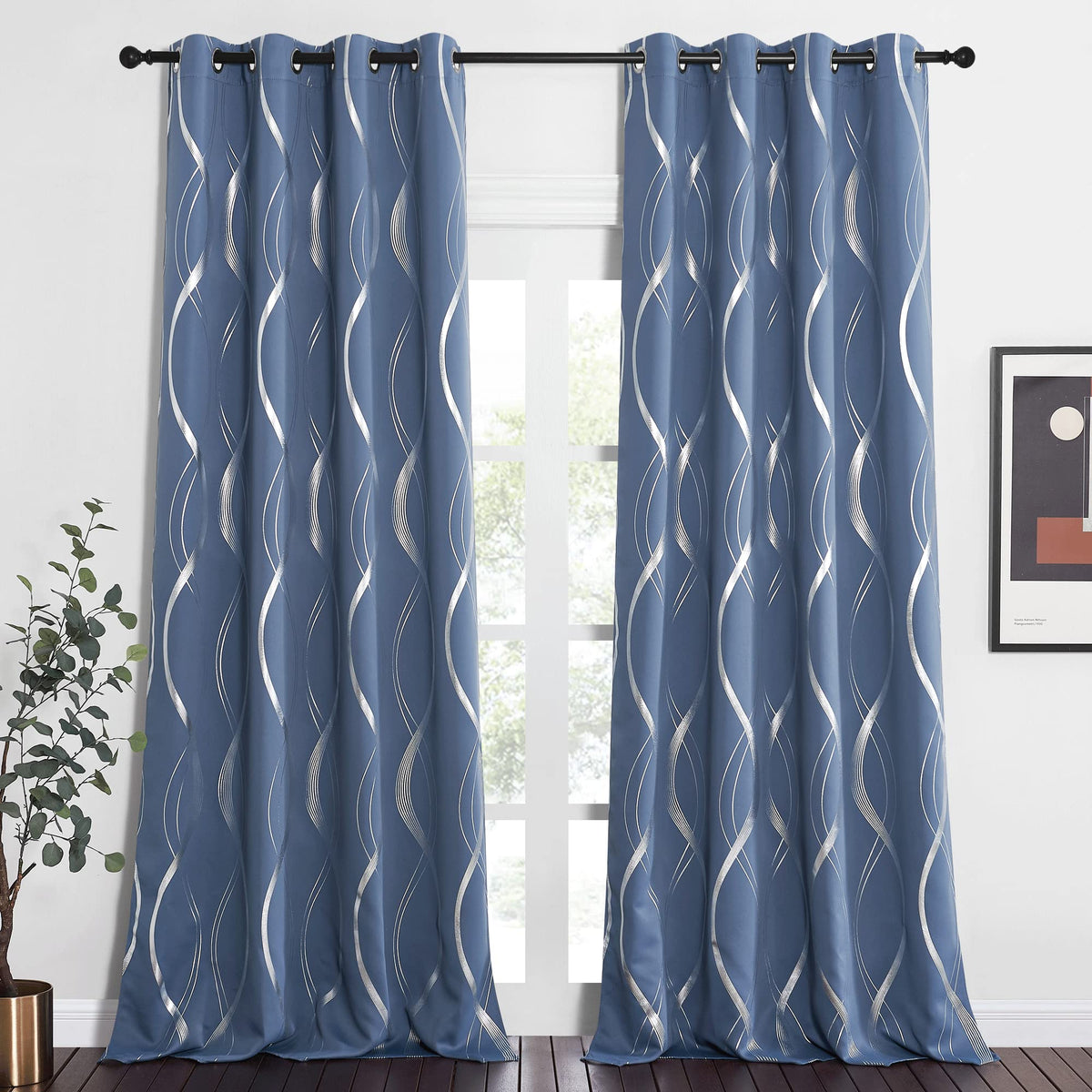 NICETOWN Grey Blackout Striped Pattern Curtains for Living Room, 52 x 84