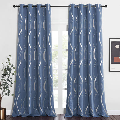 NICETOWN Grey Blackout Striped Pattern Curtains for Living Room, 52 x 84