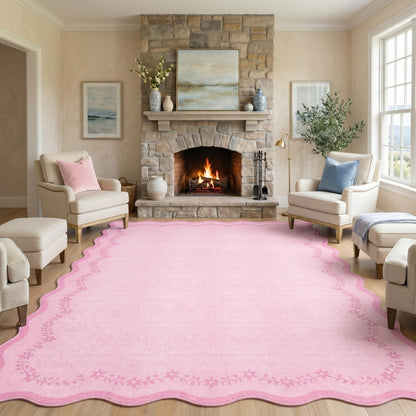 GarveeHome 5x7 Scalloped Area Rug Jute Washable Bedroom Living Room Rug