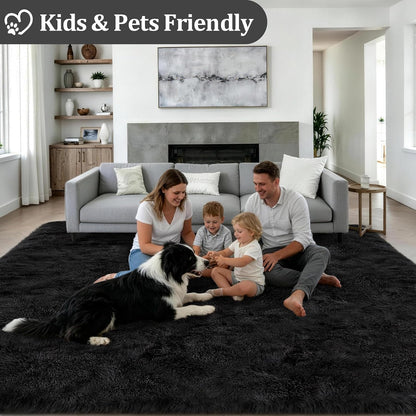 8x10 Area Rug Living Room Bedroom: Fluffy Plush Shag Carpet Black