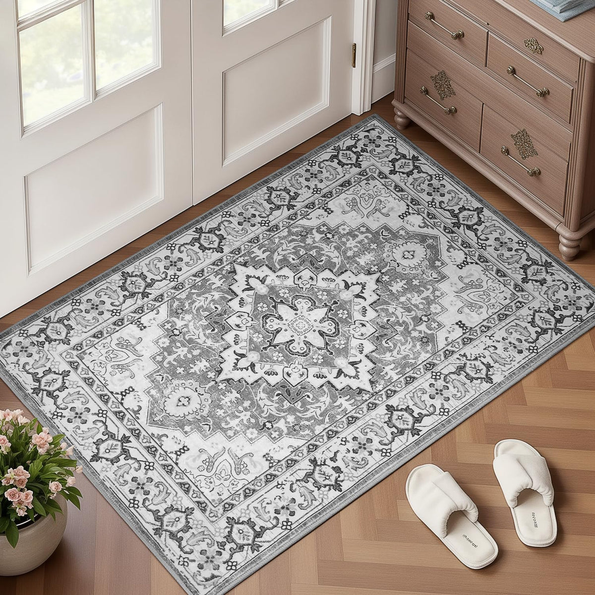 Lofus 5x7 Area Rugs for Living Room Bedroom, Soft Boho Carpet Floral Brown
