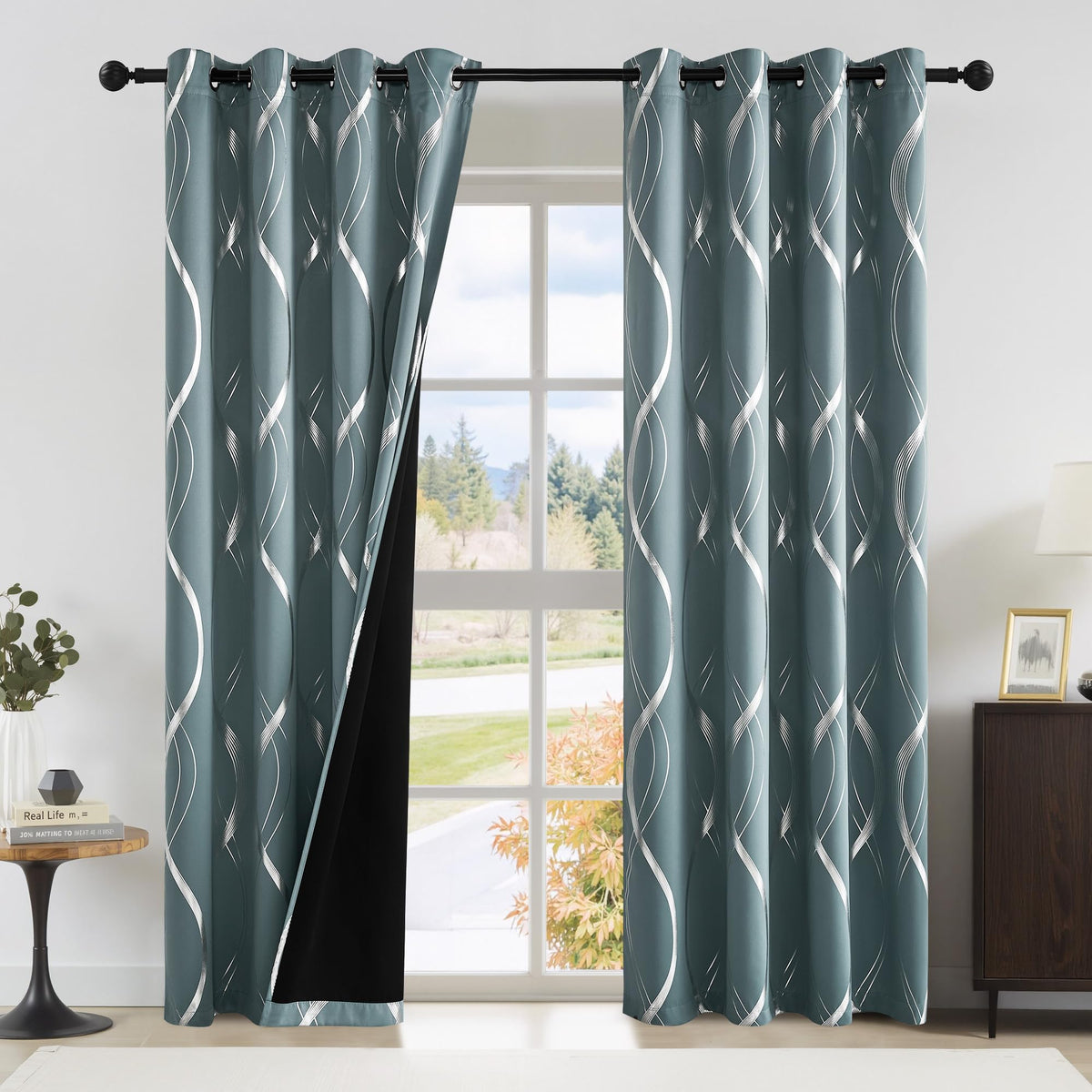 NICETOWN Grey Blackout Striped Pattern Curtains for Living Room, 52 x 84