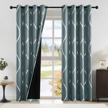 NICETOWN Grey Blackout Striped Pattern Curtains for Living Room, 52 x 84