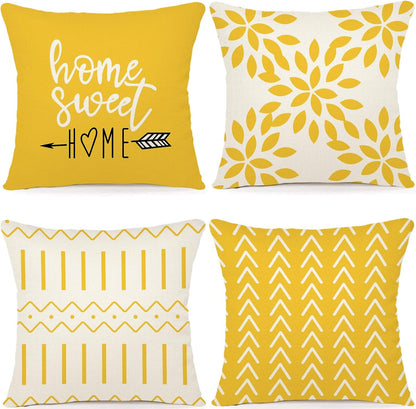 YCOLL Pillow Covers 18x18 Set of 4, Modern Sofa Throw Pillow Cover, Decorative Home Outdoor Linen Fabric Geometric Pillow Case for Couch Bed Car, Yellow
