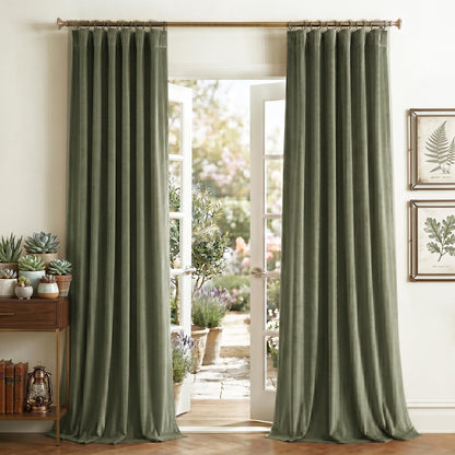 NICETOWN Olive Green Velvet Blackout Curtains 84" Long, 52" Wide, 2 Panels
