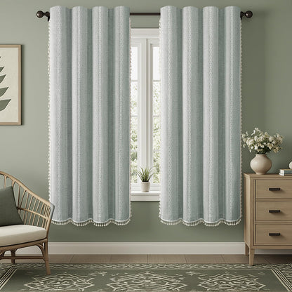 Boho 100% Blackout Curtains 84 Inch 2 Panels Linen Blend Beige
