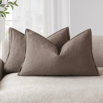 Foindtower Linen Solid Decorative Throw Pillow Covers 20x20 Natural Beige