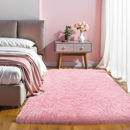 Pink Fluffy 4x6 Area Rugs for Bedroom Girls, Plush Washable Carpet