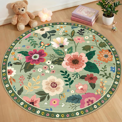 RELEANY Floral Washable 5x7 Area Rugs Pink