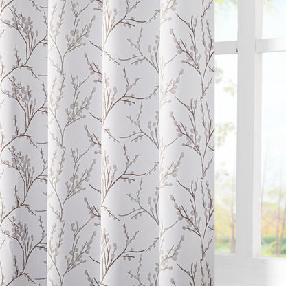 MYSKY HOME Grey Leaf Curtains 63 Inch Length for Bedroom Grommet 2 Panels