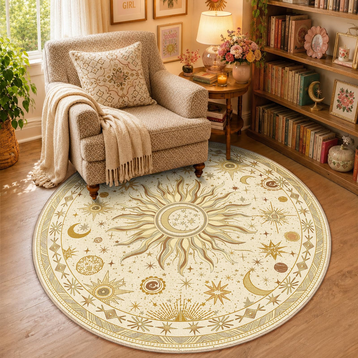 Vacuum-Friendly, 5x7 Washable Area Rug, Black Gold Beige Red