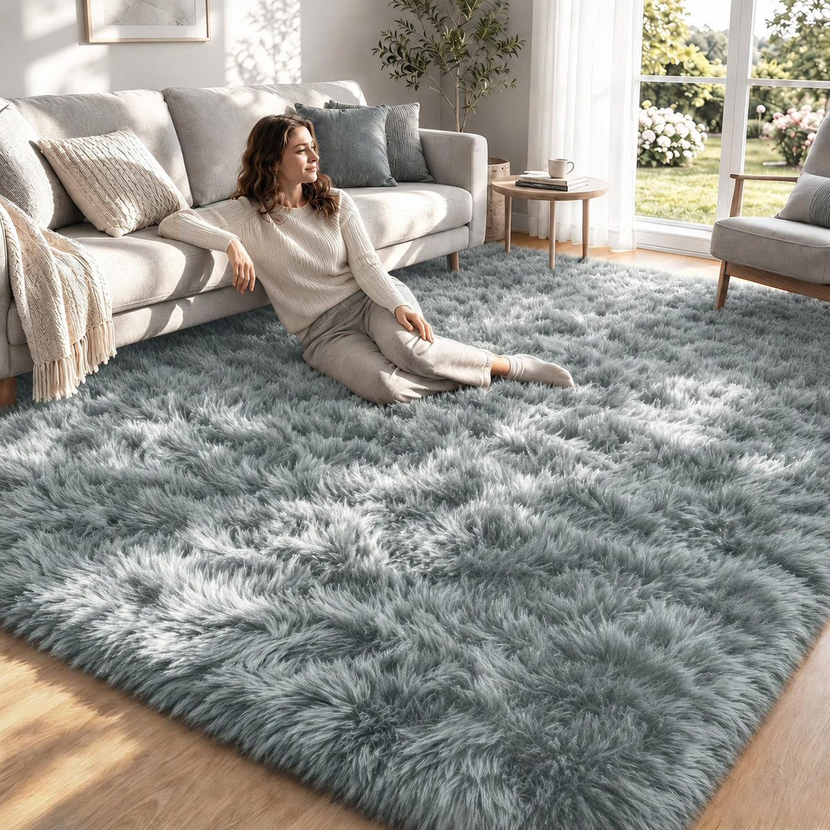 8x10 Area Rugs for Living Room: Soft Black Fluffy Rug Shag Washable Rug Plush Fuzzy Indoor Carpet for Bedroom Nursery Playroom Girls Boys Kids Room (Black, 8'x10')
