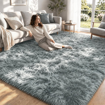8x10 Area Rugs for Living Room: Soft Black Fluffy Rug Shag Washable Rug Plush Fuzzy Indoor Carpet for Bedroom Nursery Playroom Girls Boys Kids Room (Black, 8'x10')