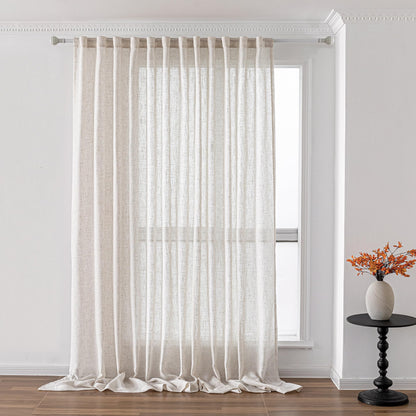 MYSKY HOME Linen Curtains for Living Room, Natural Semi Sheer Curtains & Drapes 84 inches Length 2 Panels Set Farmhouse Country Boho Style Back Tab Draperies for Sliding Glass Door, 50" Wide, Linen