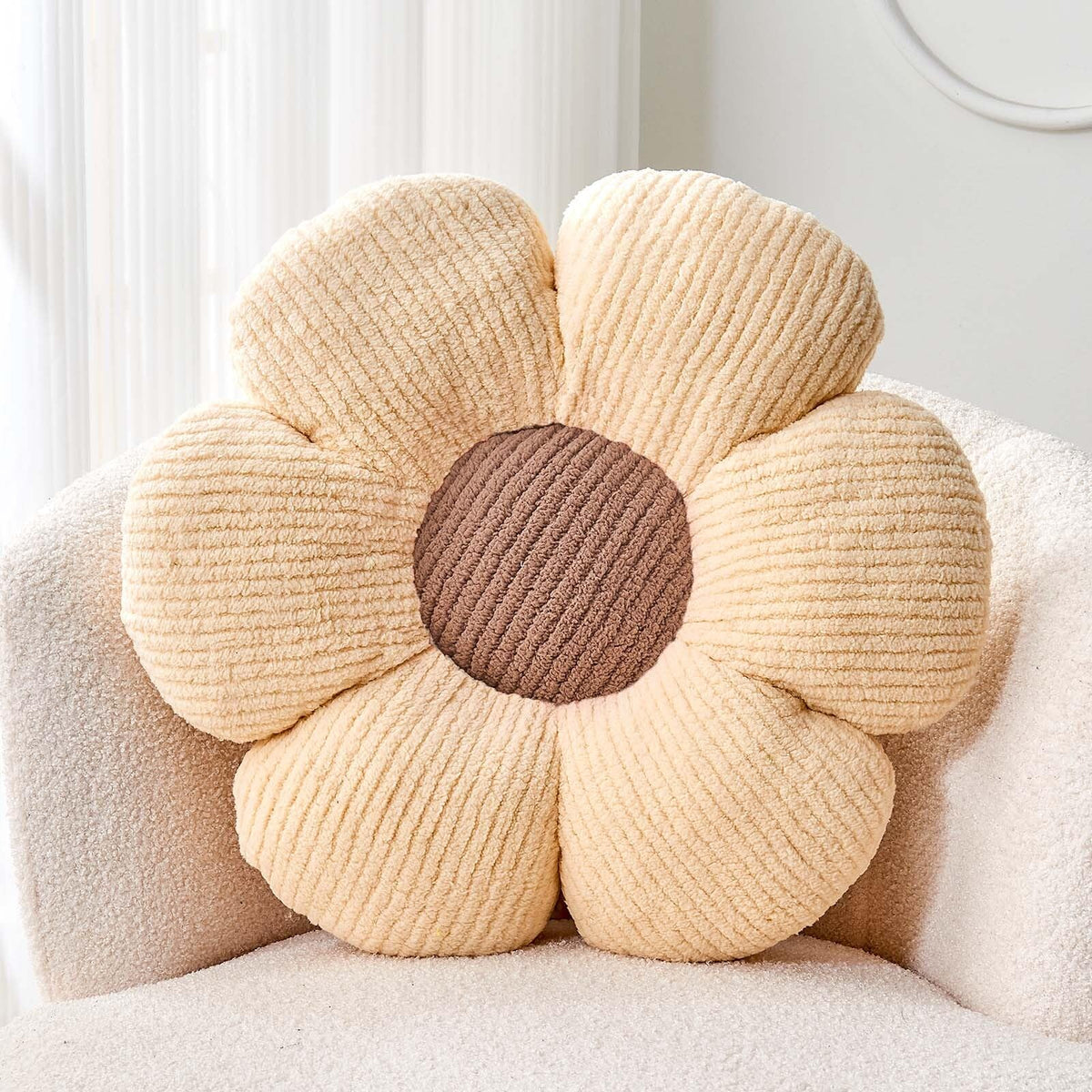 Kcvvcr Flower Throw Pillow, Soft White 14.9" Shaped Floor Pillow for Home Decor, Cute Aesthetic Plush Decorative Pillows for Bed, Sofa, Couch