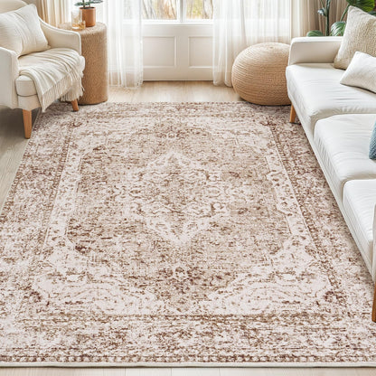 Lofus 5x7 Area Rugs for Living Room Bedroom, Soft Boho Carpet Floral Brown