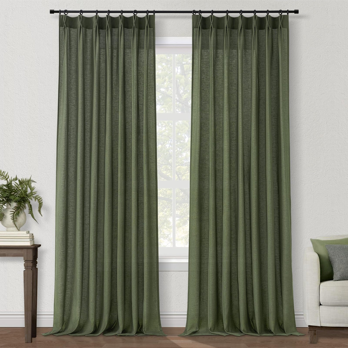 Topfinel Oatmeal Beige Pinch Pleated Curtains 84 Inches Long for Living Room 2 Panels Sets,Stone Washed Linen Earth Tone Decor Back Tab Boho Neutral Greige Earthy Sheer Curtain for Bedroom